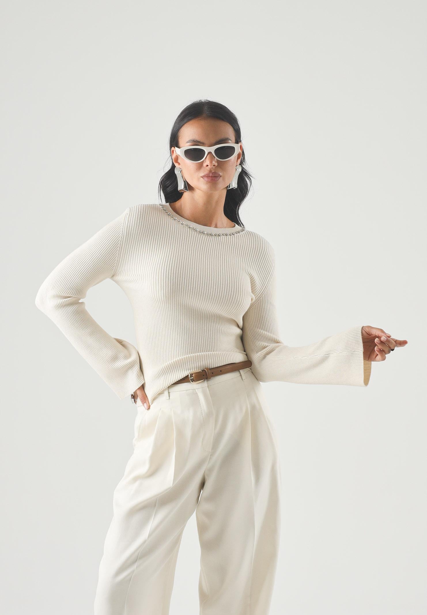ONLY Pullover Natascha LS Bling O-Neck CC Knt Birch Silver Bling beige da donna. 15350822 BISI ONLY 
