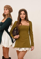 SANTAS Abito corto Noble verde oliva da donna con gonna ballon PV2605 OLBI SANTAS 