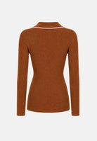 ELISABETTA FRANCHI Polo in lana a costine, colore brand Sigaro-Nude corrispondente al marrone tabacco con dettagli rosa nude, da donna. MK17B66E2 FQ4 ELISABETTA FRANCHI 