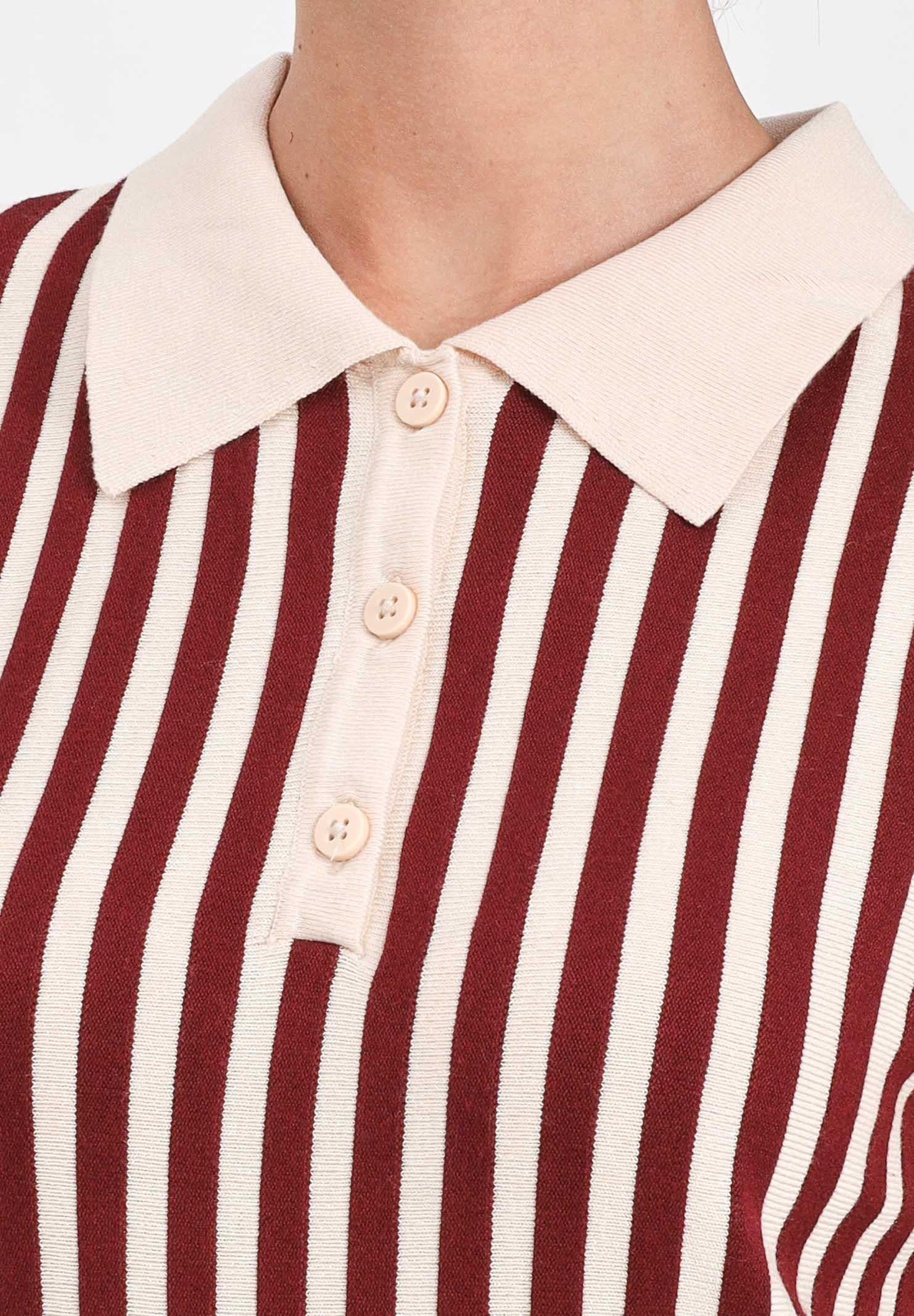 JDY Polo da donna caratterizzata da righe verticali in contrasto beige e bordeaux 15354079 cabarnet JDY 