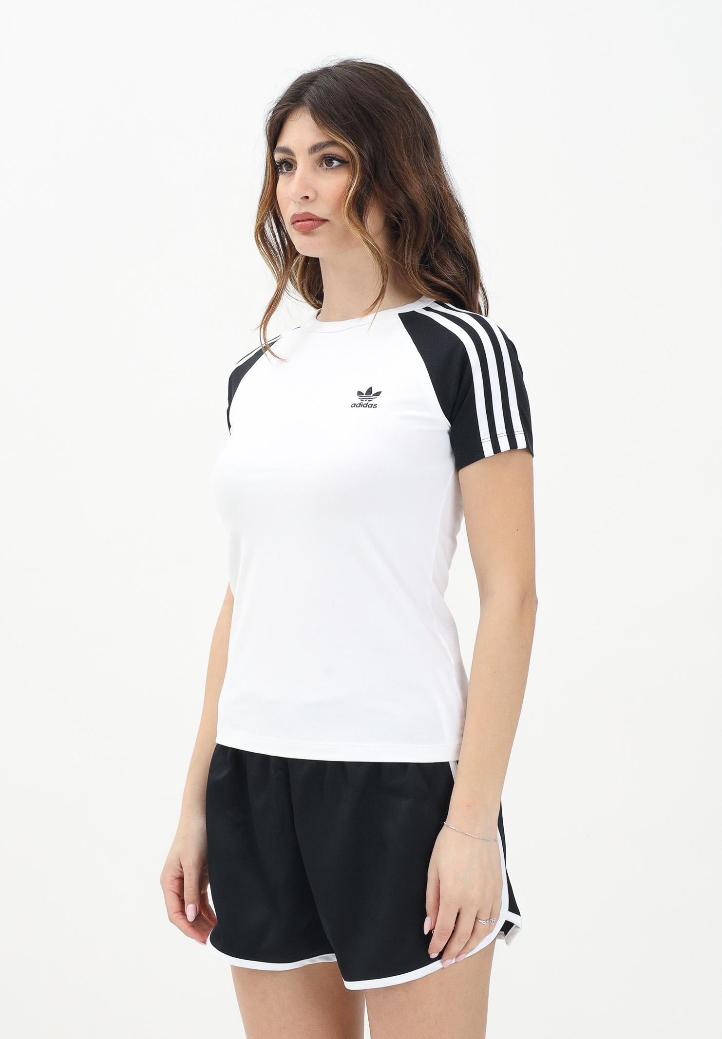 ADIDAS ORIGINALS T-shirt a manica corta adicolor 3-Stripes Raglan Slim  bianca e nera da donna XS