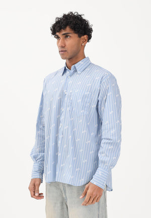 GCDS Camicia a manica lunga azzurra da uomo con logo C1MWQH166B061 733A GCDS 