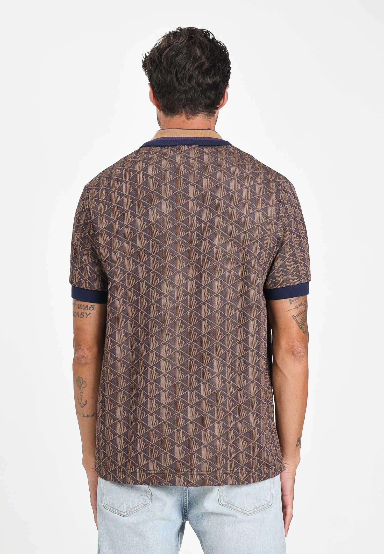 LACOSTE Polo a manica corta marrone da uomo in jacquard con monogramma DH1417 9I4 LACOSTE 
