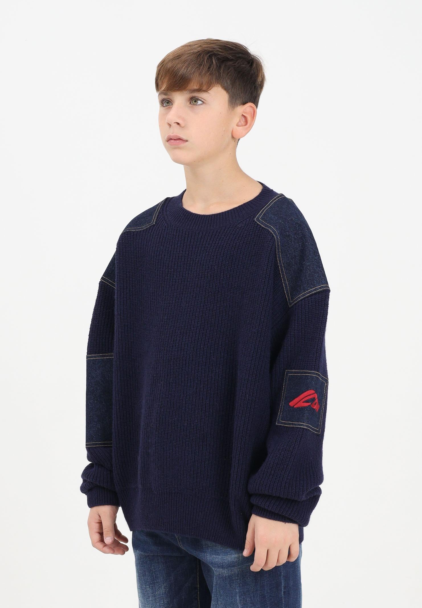 DSQUARED2 Maglioncino girocollo blu per donna, ragazzi e bambini con inserti in denim DQ3132D0AAZ DQ883 DSQUARED2 