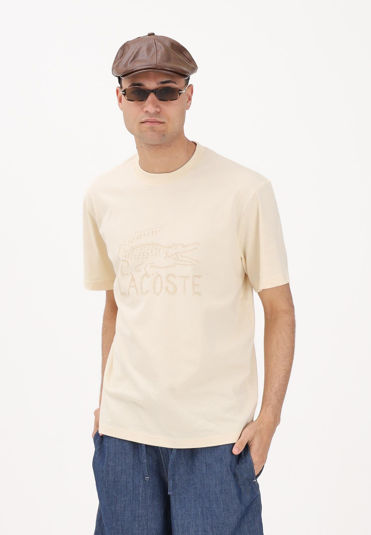 LACOSTE T-shirt a manica corta beige da uomo con stampa<BR/> TH1427 056 LACOSTE 