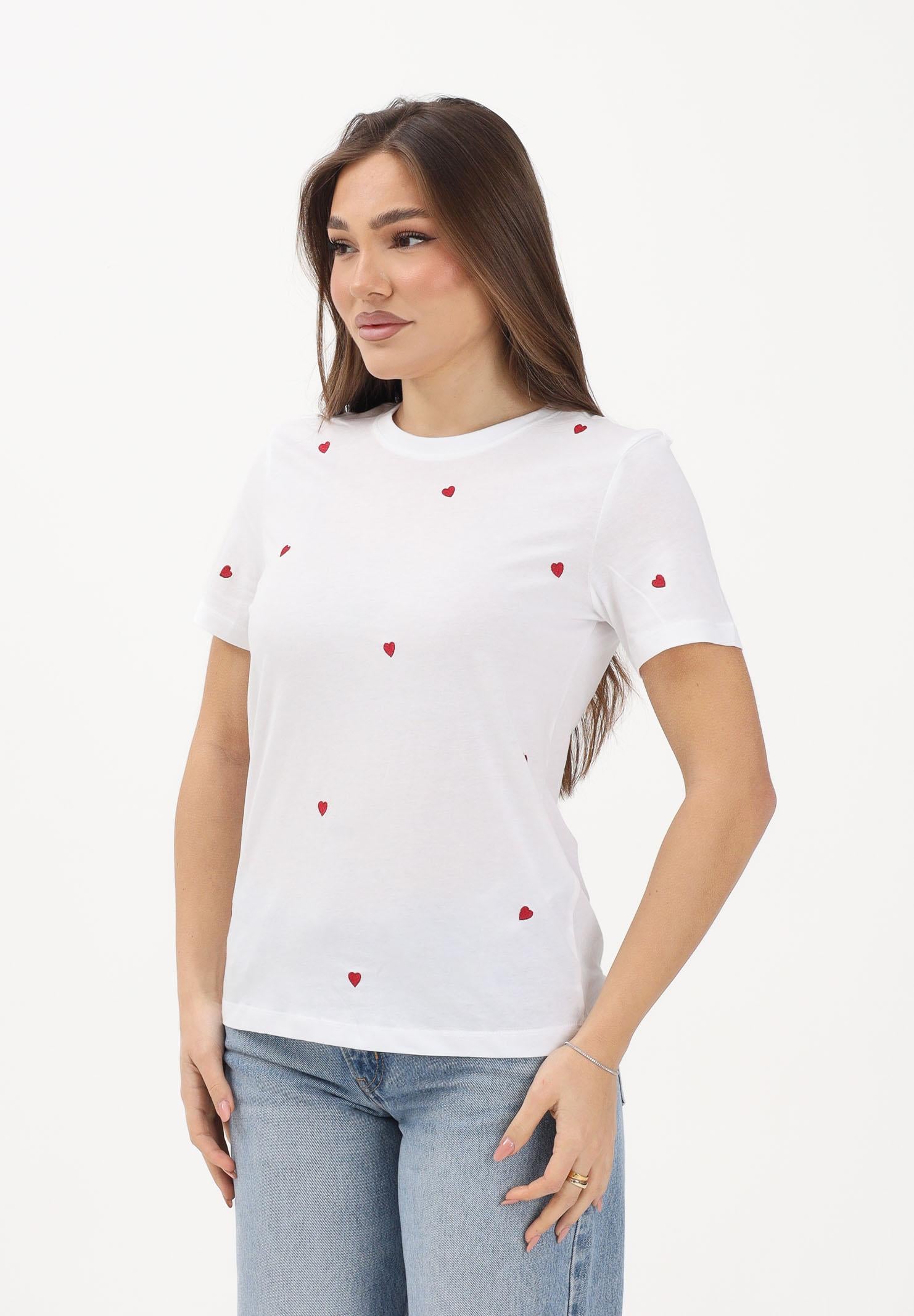 ONLY T-shirt a manica corta bianca da donna con ricamo cuori 15288473 BRWIHE ONLY 