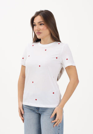 ONLY T-shirt a manica corta bianca da donna con ricamo cuori 15288473 BRWIHE ONLY 
