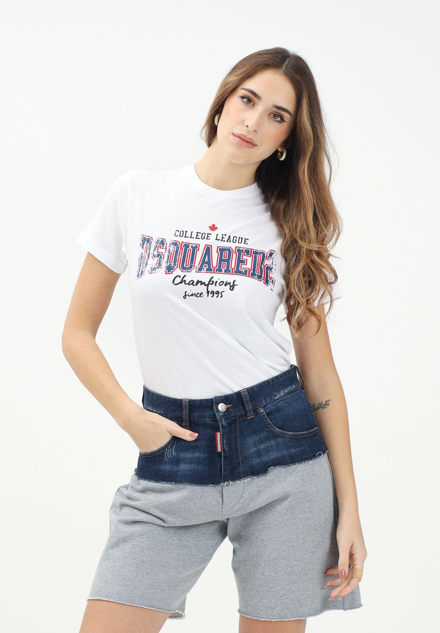 T-shirt a manica corta bianca per donna, ragazzi e bambini con stampa logo DQ2742D0ACD DQ100 DSQUARED2 