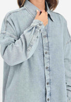 DIESEL Camicia a manica lunga in denim chiaro per donna, ragazzi e bambini con maxi logo Oval D J02307KXBPS K01 DIESEL 