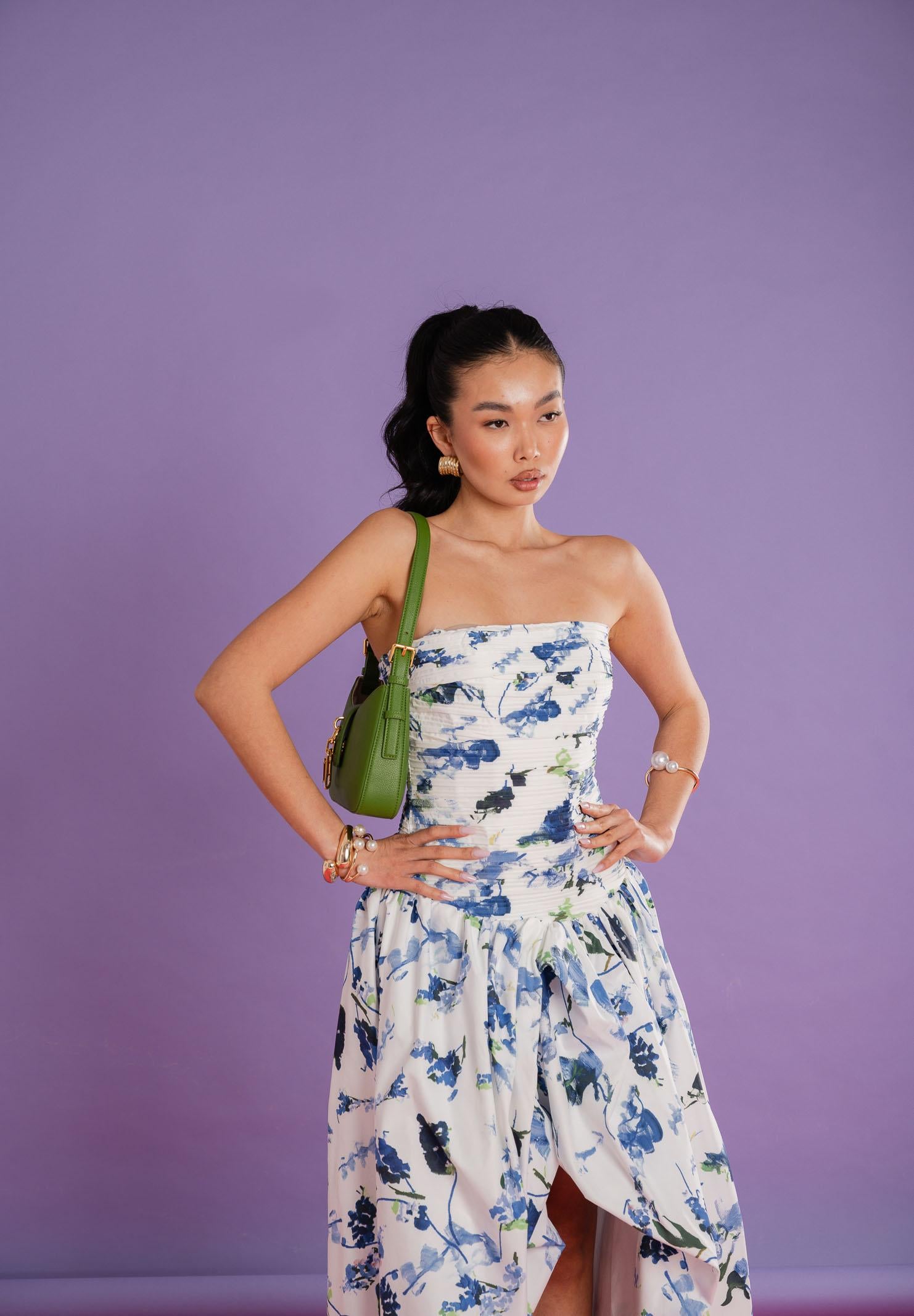 ODI ODI Abito lungo bianco da donna con stampa floreale nei toni del blu BOSALUNGO110S6 0G ODI ODI 