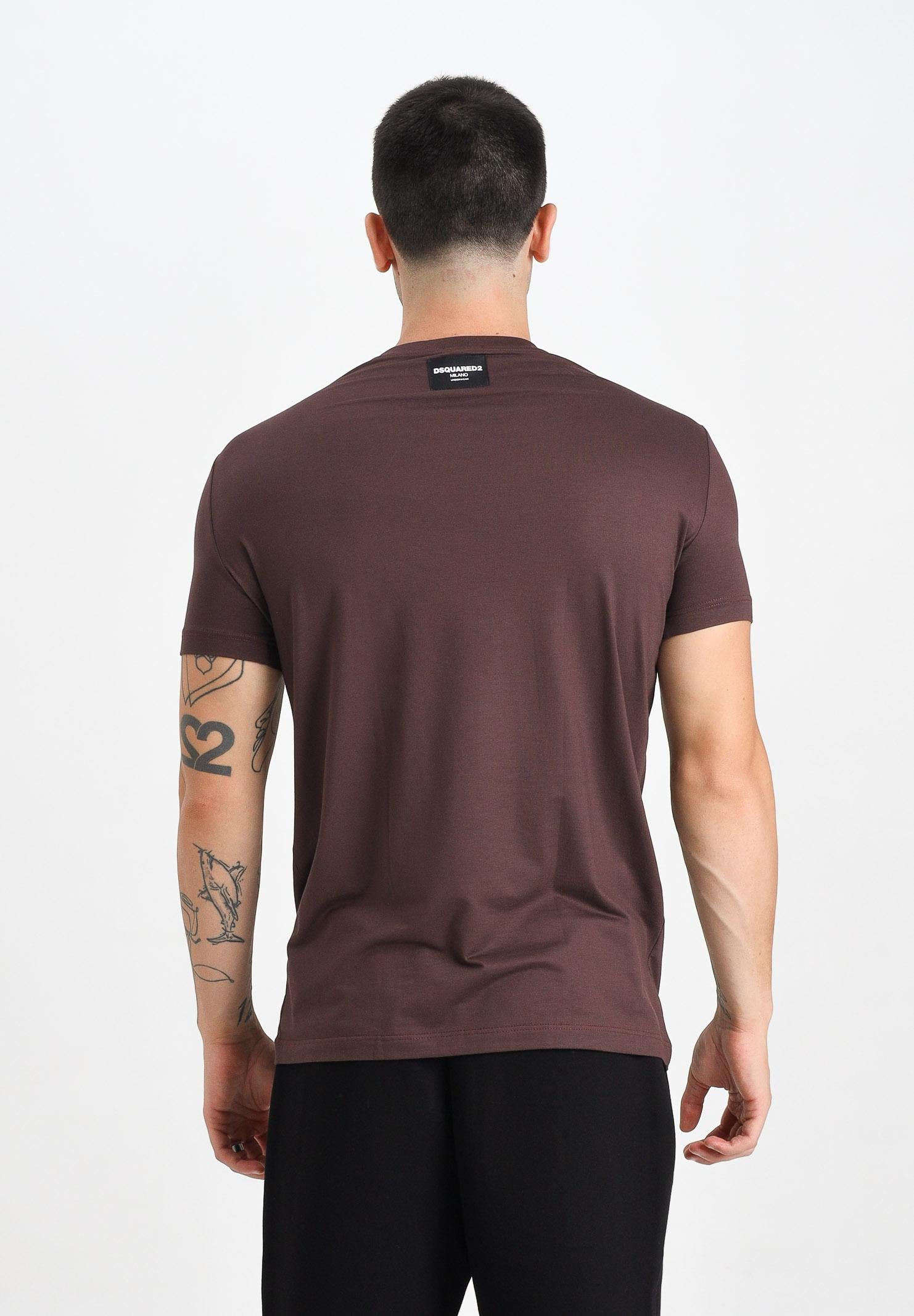 DSQUARED2 T-shirt a manica corta marrone da uomo con logo sul retro D9M206030 502 DSQUARED2 