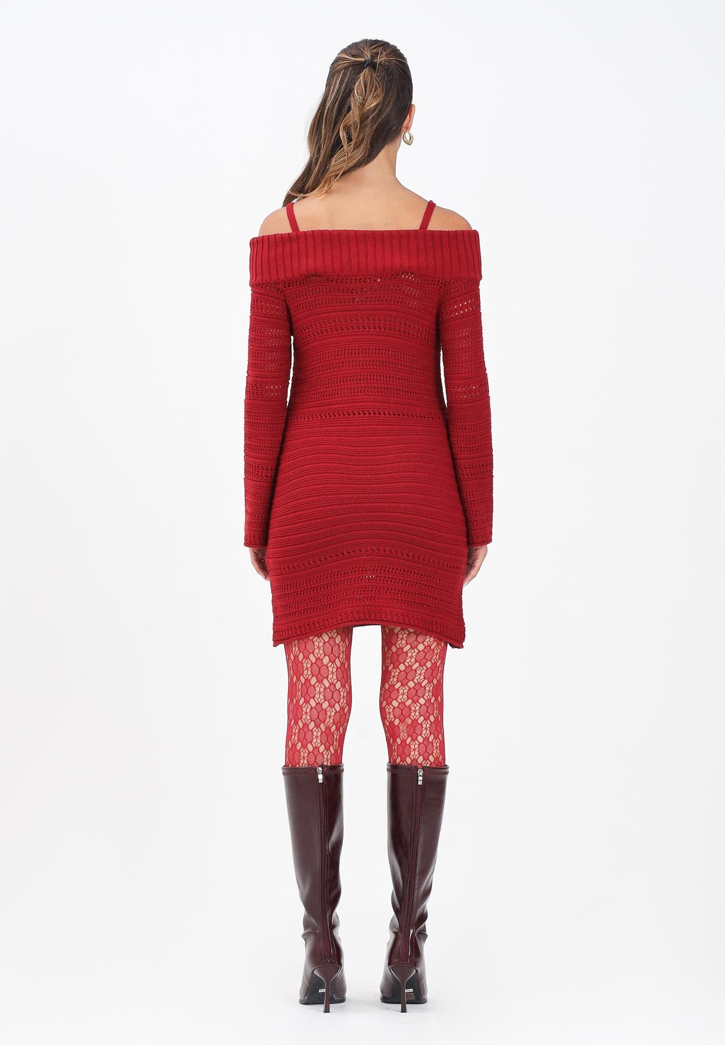 AKEP Abito corto rosso scuro da donna con lavorazione in maglia VSKD11020 V1 AKEP 