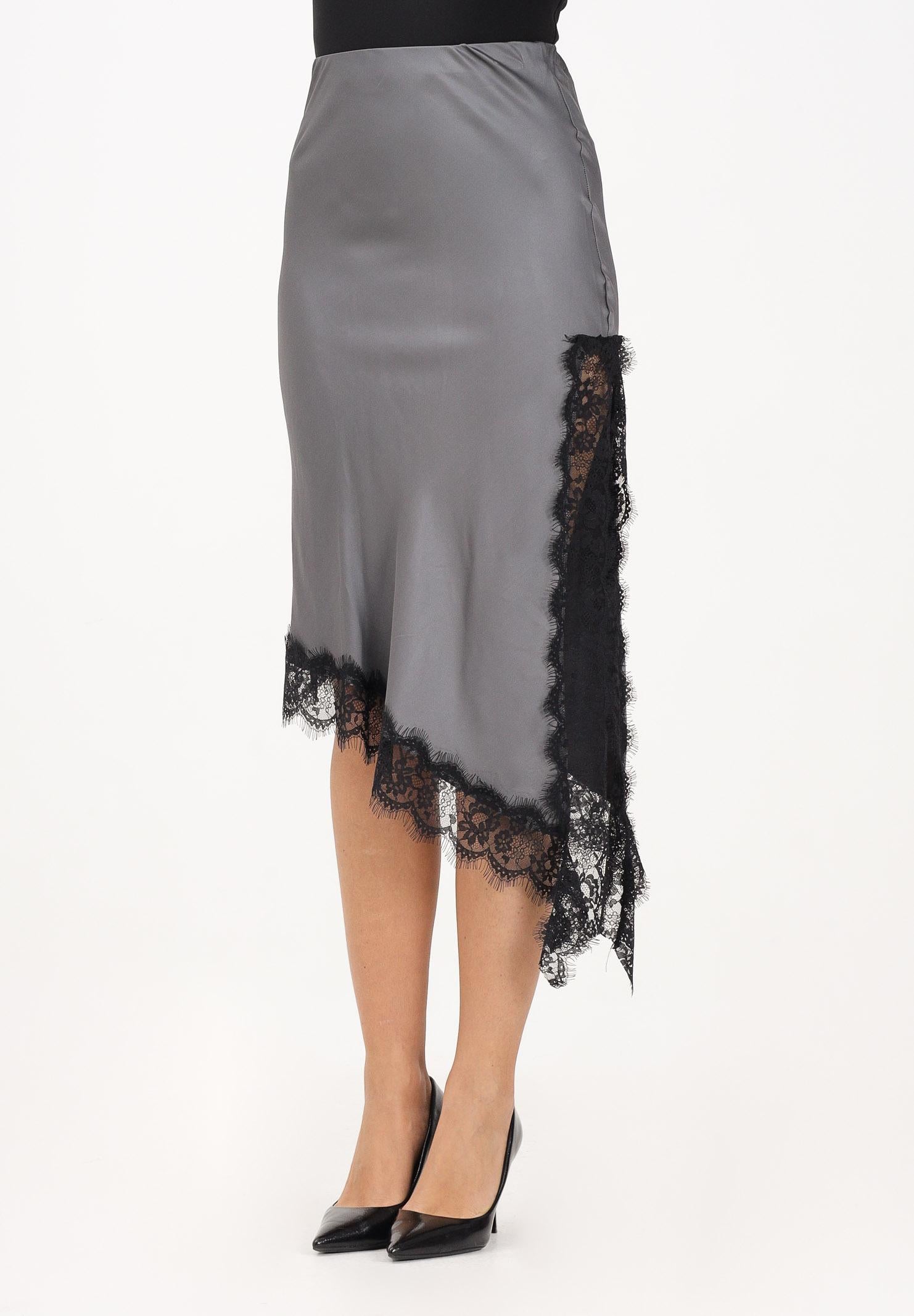 VICOLO Gonna midi grigia da donna con profilo in pizzo nero TF0995 NE VICOLO 