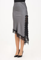 VICOLO Gonna midi grigia da donna con profilo in pizzo nero TF0995 NE VICOLO 
