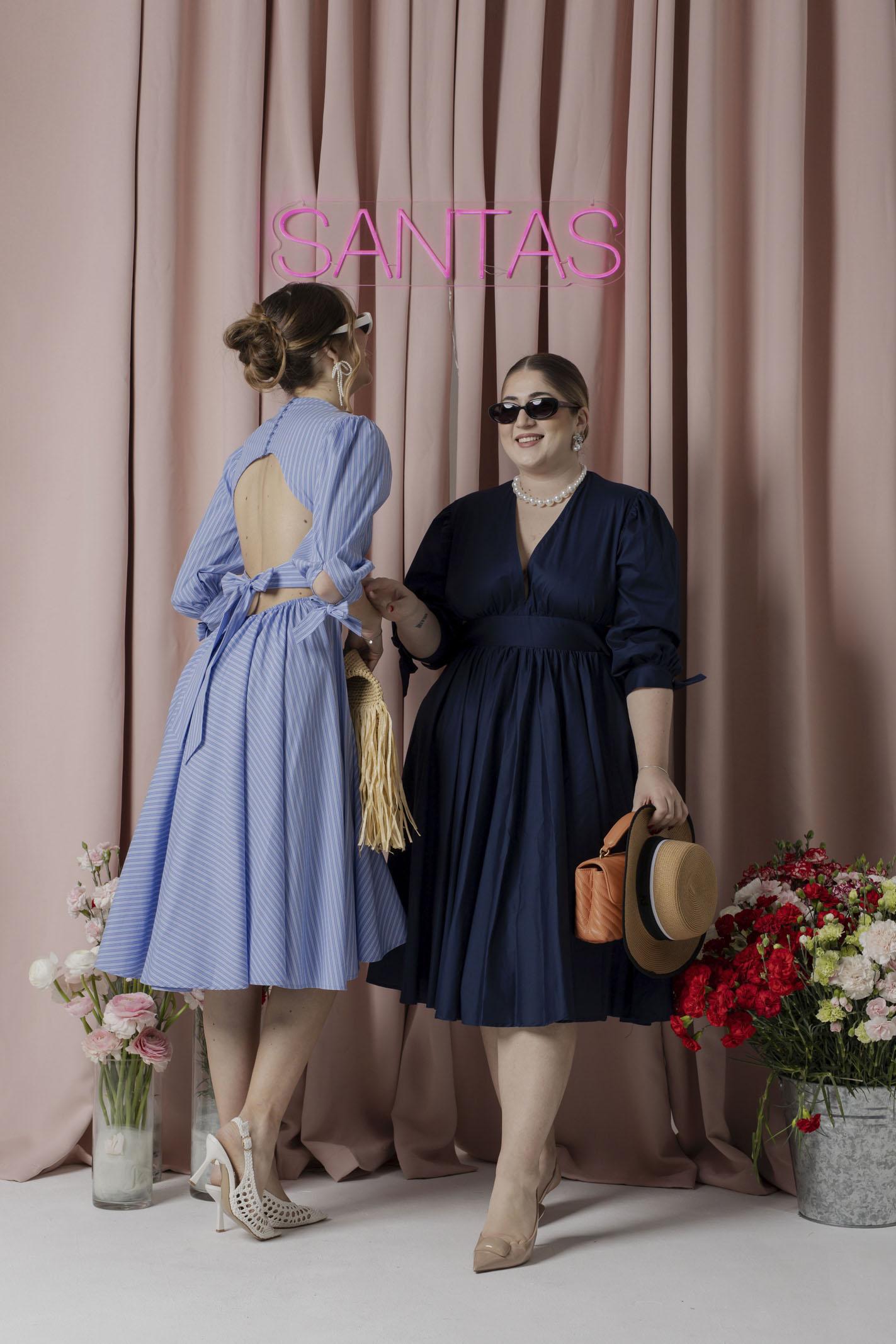 SANTAS Abito midi TIRAMISU' celeste da donna con stampa a righe PV25023 CELESTE SANTAS 