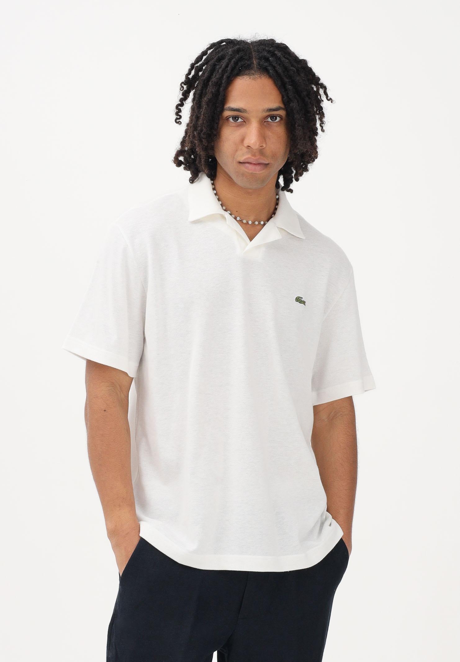 LACOSTE Polo a manica corta bianca da uomo in cotone-lino PH2449 70V LACOSTE 