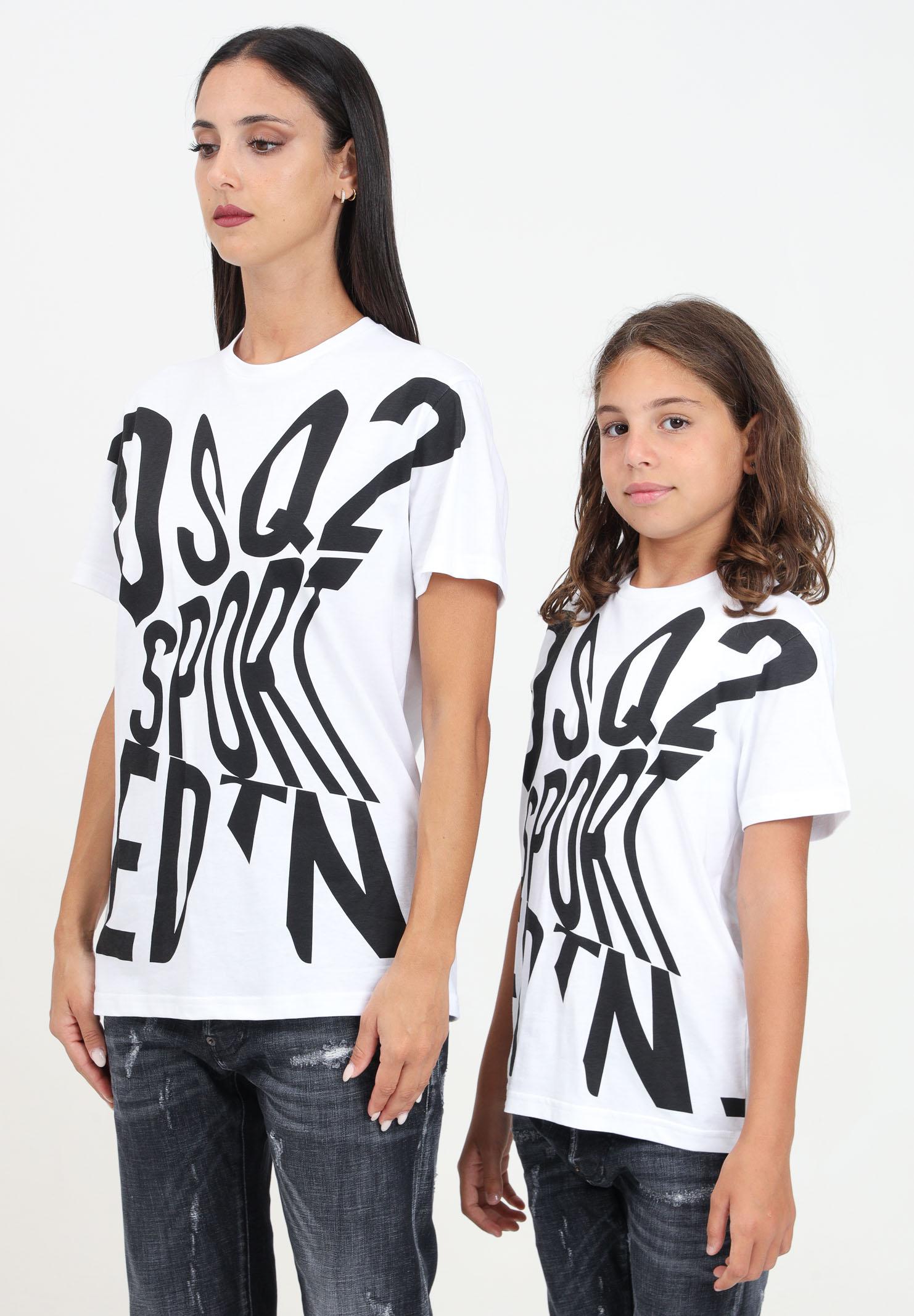 T-shirt a manica corta bianca per donna e bambina con stampa logo Sport Edtn.09 DQ2525D00MV DQ100 DSQUARED2 