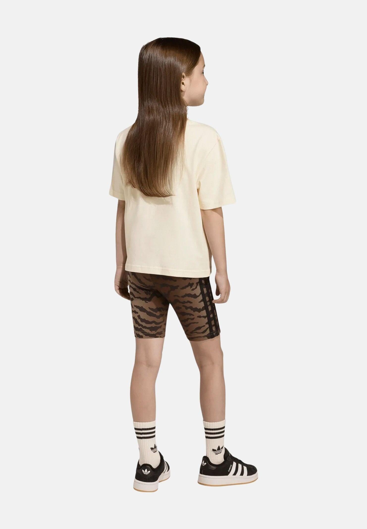 ADIDAS ORIGINALS Completino AOP panna e marrone da bambina con fantasia tigre KD5822 . ADIDAS ORIGINALS 