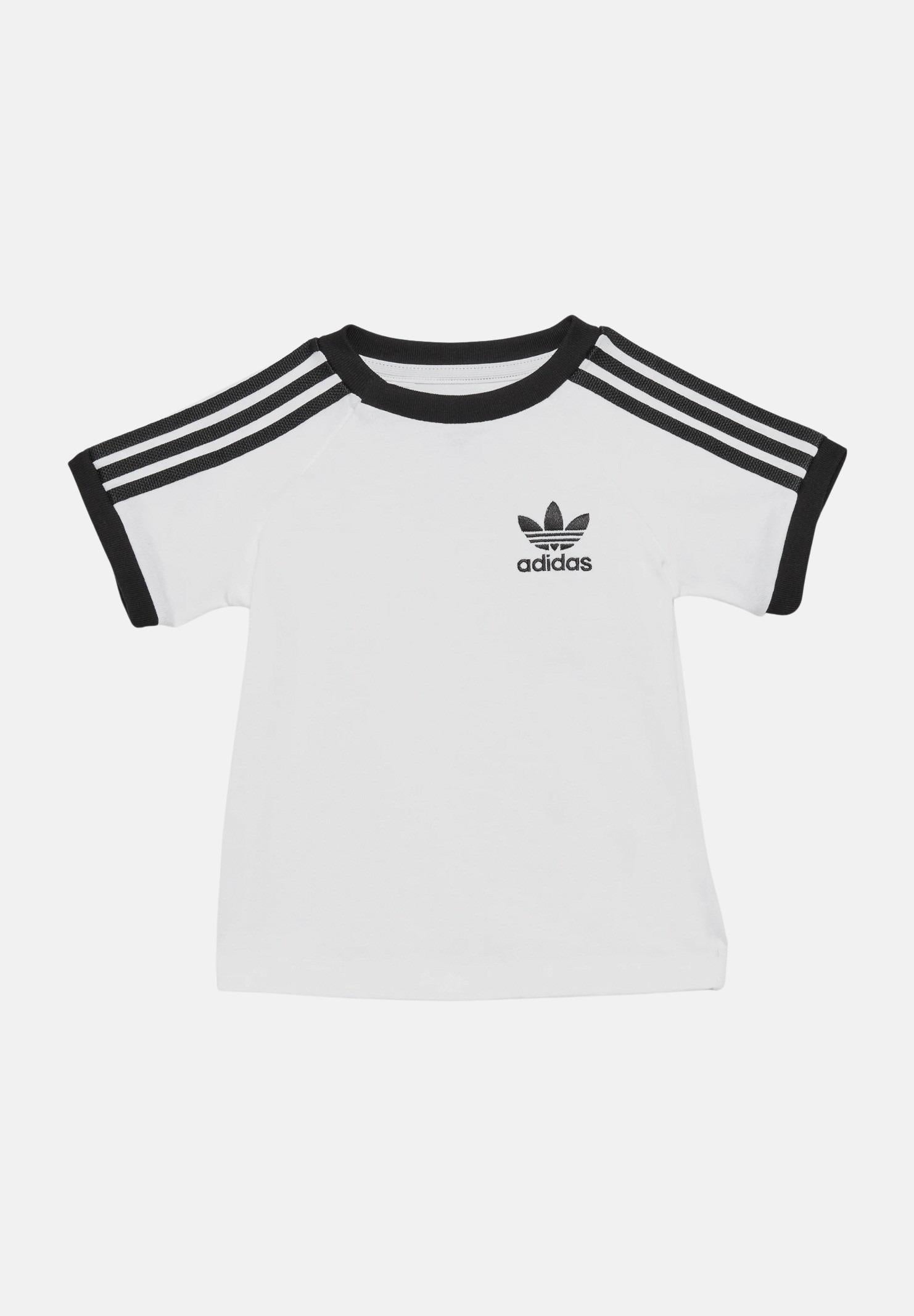 ADIDAS ORIGINALS T-shirt a manica corta 3 Stripes bianca e nera da neonato JE0519 . ADIDAS ORIGINALS 