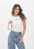 TOMMY JEANS T-shirt a manica corta bianco sporco da donna con logo lineare DW0DW21422YBH  TOMMY JEANS 