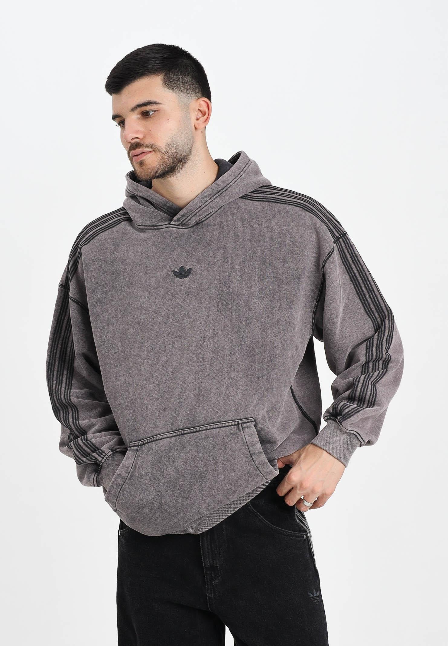 ADIDAS ORIGINALS Felpa con cappuccio Premium Essentials Retro Washed grigia da uomo JD0245  ADIDAS ORIGINALS 