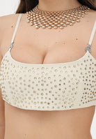 PATRIZIA PEPE Top elegante crema da donna con strass 2C1694A737 W418 PATRIZIA PEPE 