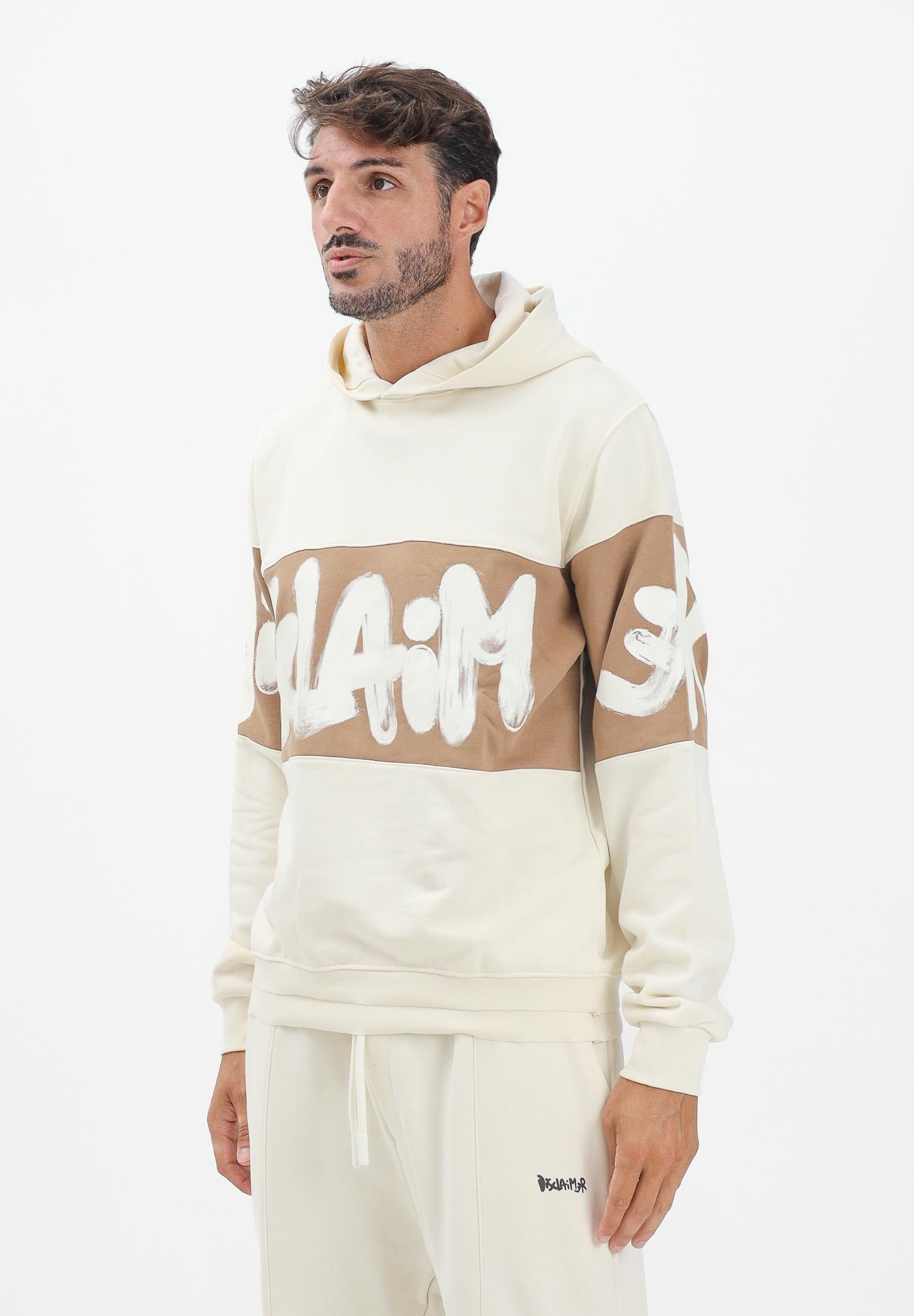 DISCLAIMER Felpa con cappuccio panna da uomo rifinita da inserto cammello con logo 25IDS55362 LACA DISCLAIMER 