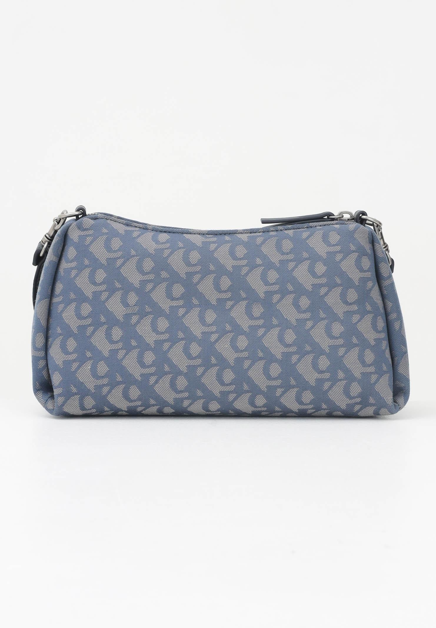 CALVIN KLEIN Borsa a Spalla Blu Indaco Donna in Tessuto Jacquard Monogram
