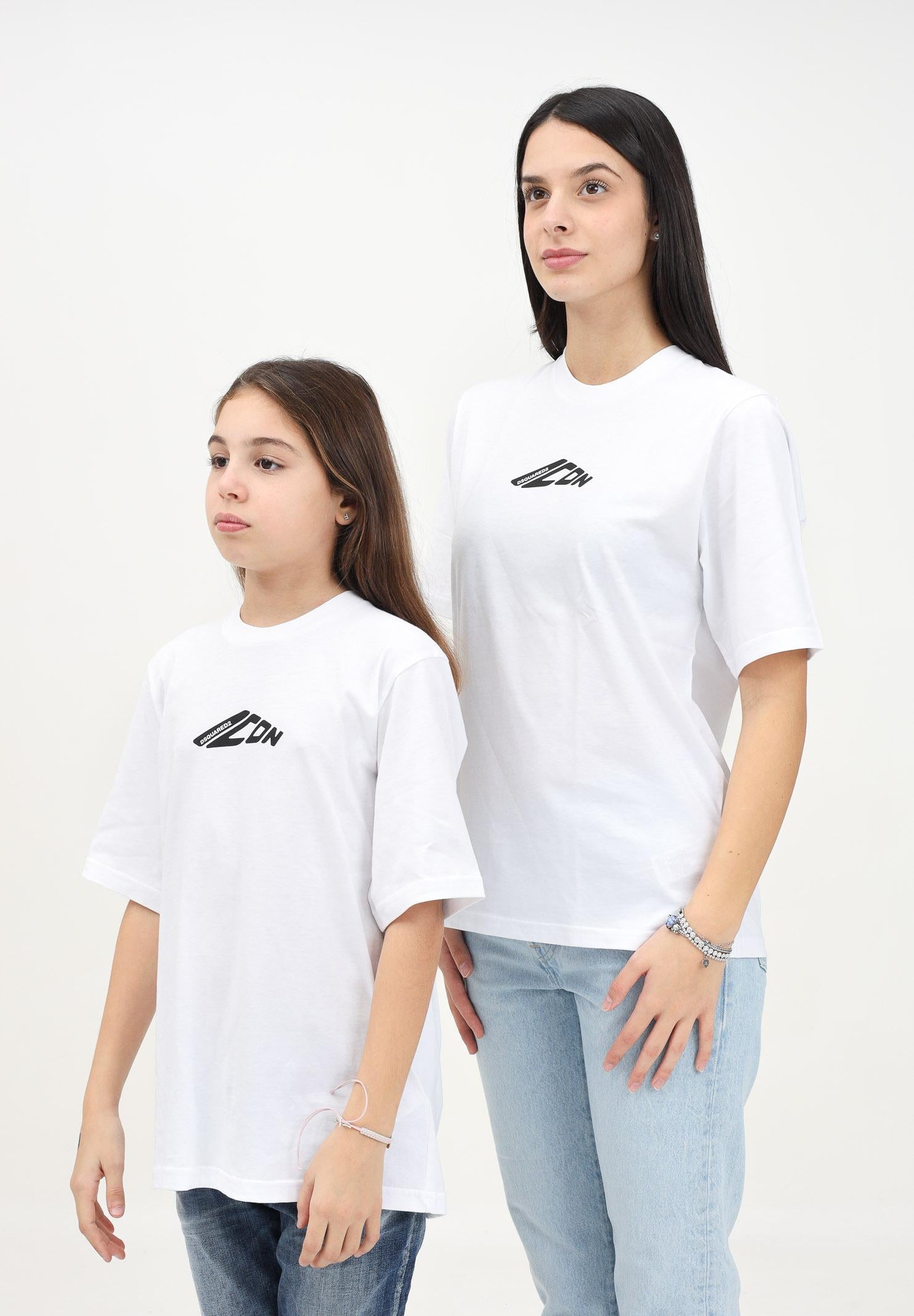 T-shirt a manica corta bianca per donna e bambina con stampa Icon DQ2659D00MV DQ100 DSQUARED2 