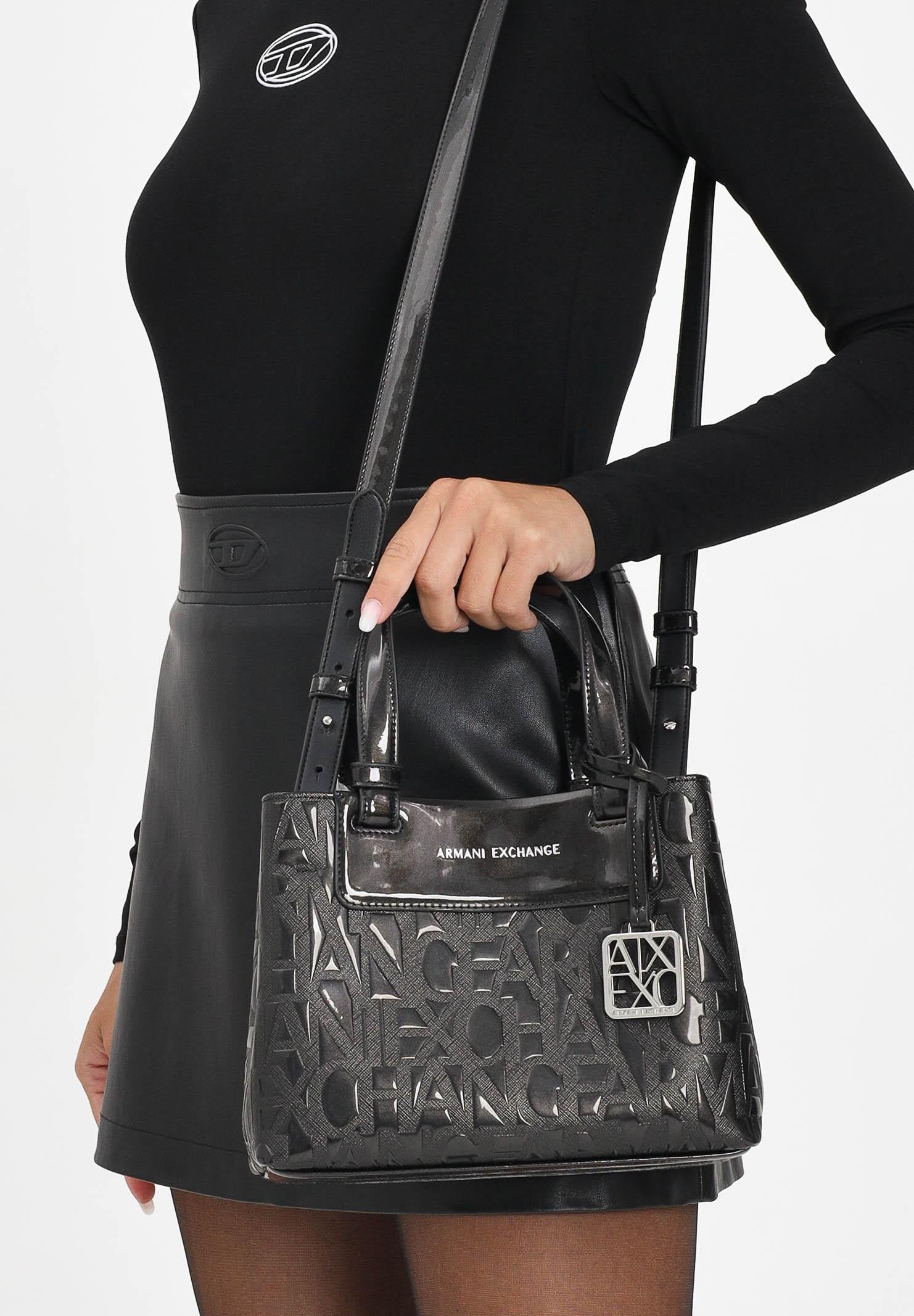ARMANI EXCHANGE Borsa a mano nera da donna con effetto logato all-over XW001576AF17290 UC001 ARMANI EXCHANGE 
