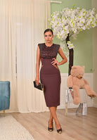 ELISABETTA FRANCHI Abito midi bordeaux da donna con ricami cocco AB83457E2 EA4 ELISABETTA FRANCHI 