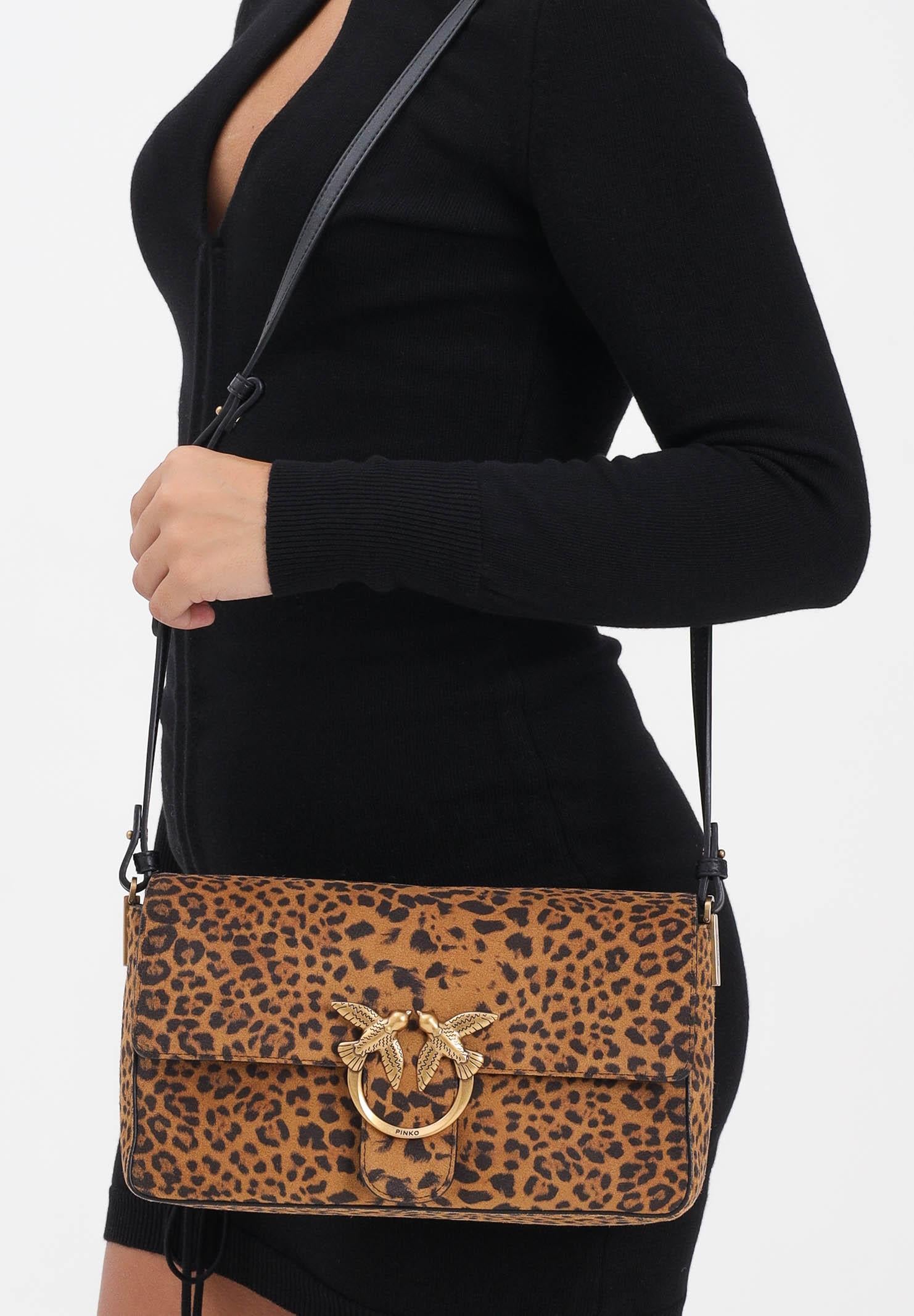 PINKO Borsa a tracolla Slouchy cuoio da donna in Suede Leopardato 106243A32A M35Q PINKO 