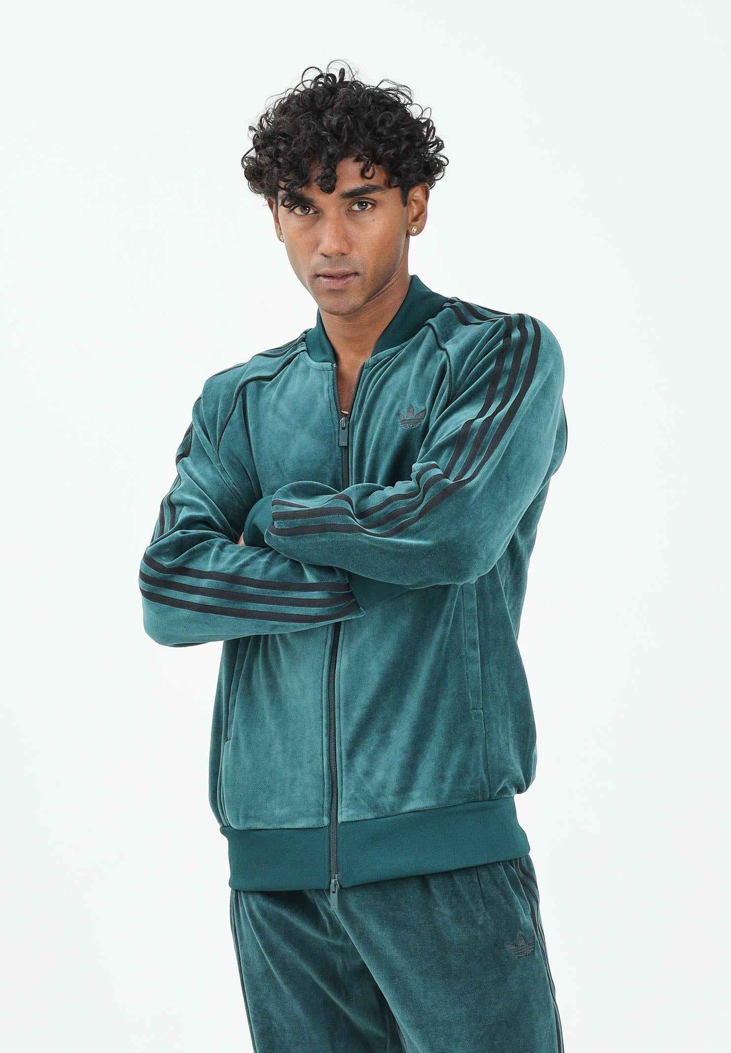 ADIDAS ORIGINALS Felpa con zip SST Adicolor in velour verde da uomo JX1564  ADIDAS ORIGINALS 