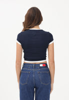 TOMMY JEANS T-shirt a manica corta blu da donna con logo e finiture a contrasto DW0DW22575 C1G TOMMY JEANS 