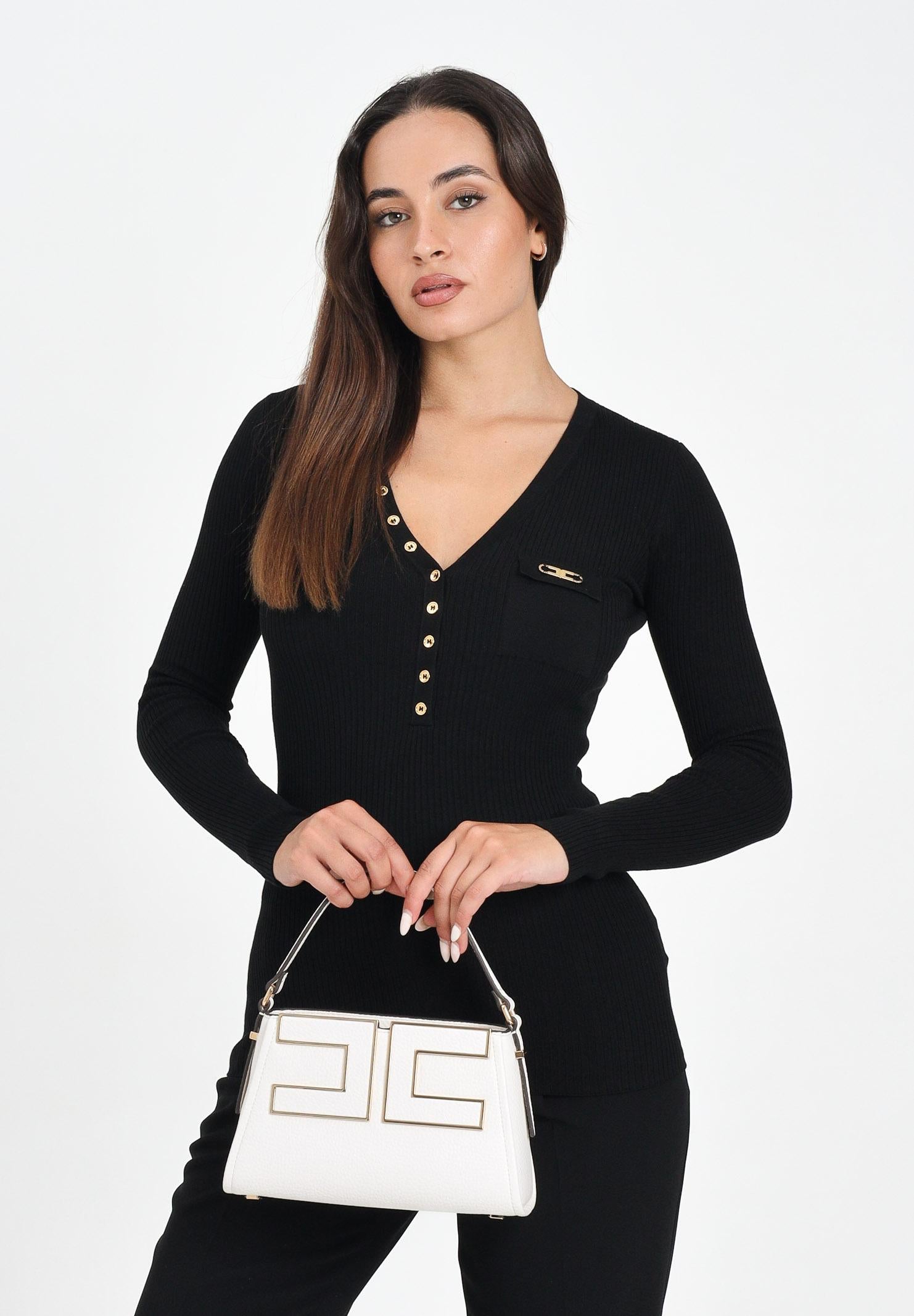 ELISABETTA FRANCHI Maglia nera da donna con taschino<BR/> MK12B56E2 110 ELISABETTA FRANCHI 