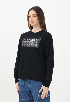 MAISON MARGIELA Felpa girocollo nera per donna, ragazzi e bambini con logo numerico Pixel M60796MM02X M6900 MAISON MARGIELA 