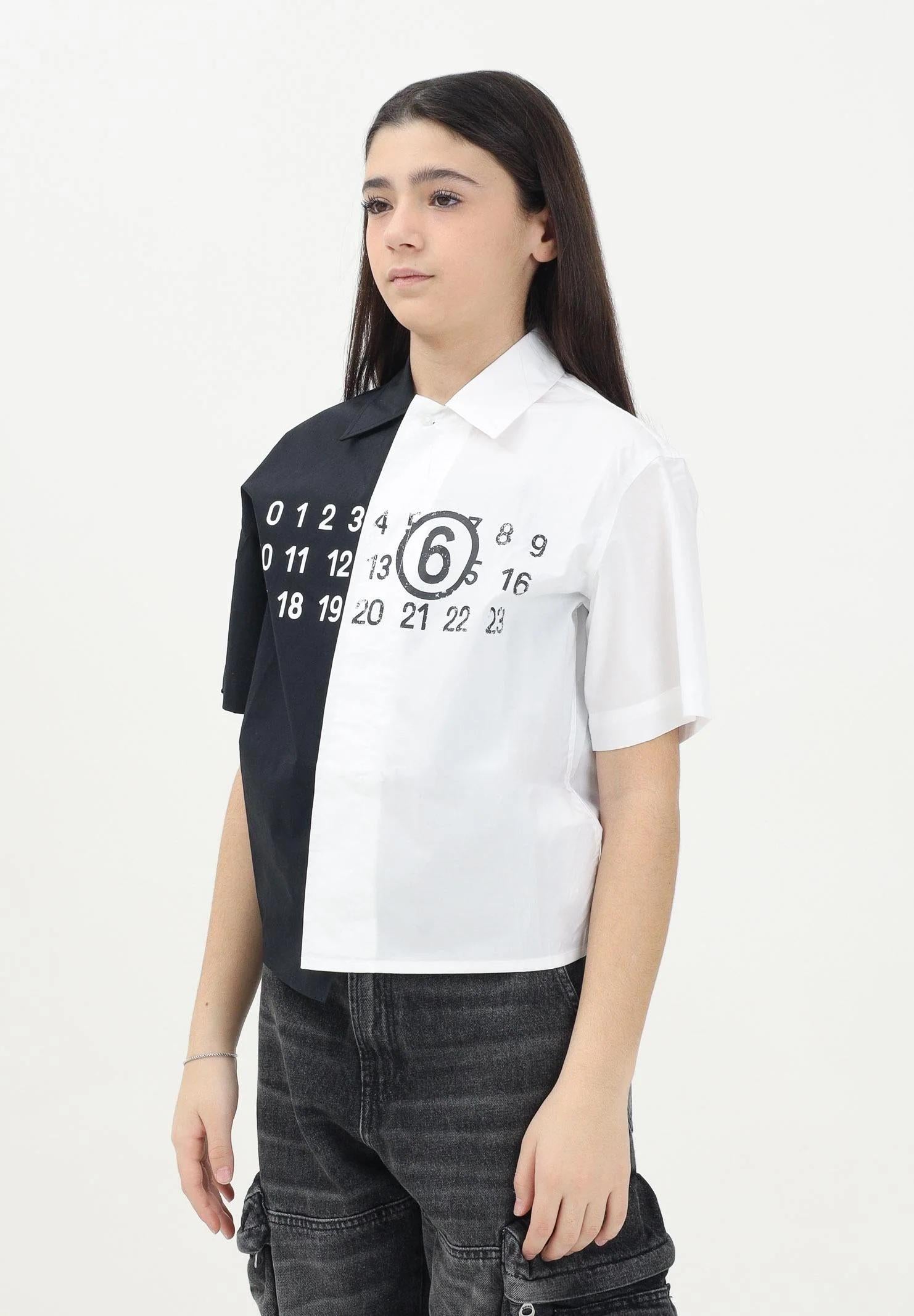 MAISON MARGIELA Camicia a maniche corte bianca e nera per donna, ragazzi e bambini con stampa Numbers M60761MM014 M6C10 MAISON MARGIELA 