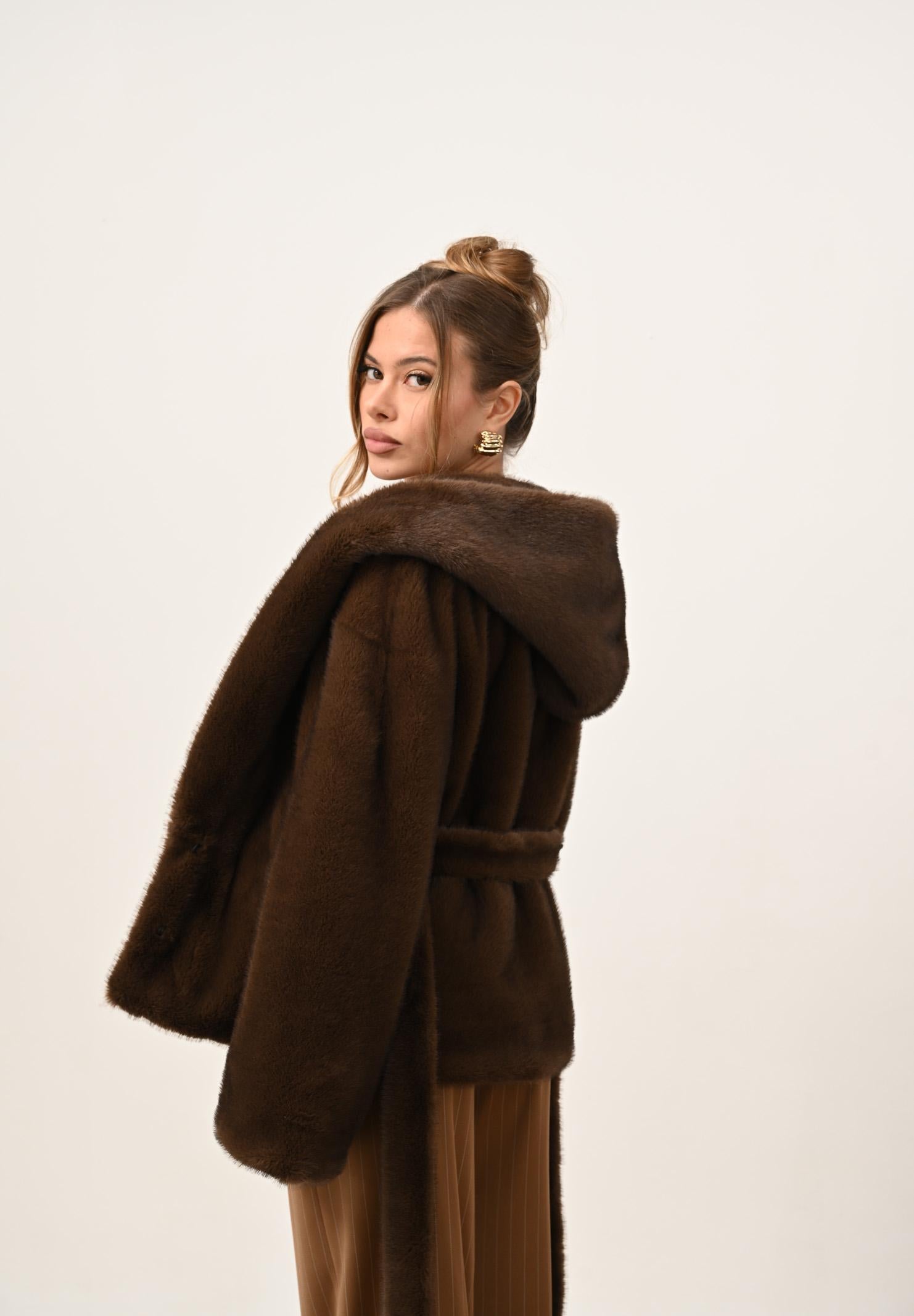 YES LONDON Ecopelliccia marrone da donna ECO030 MO YES LONDON 