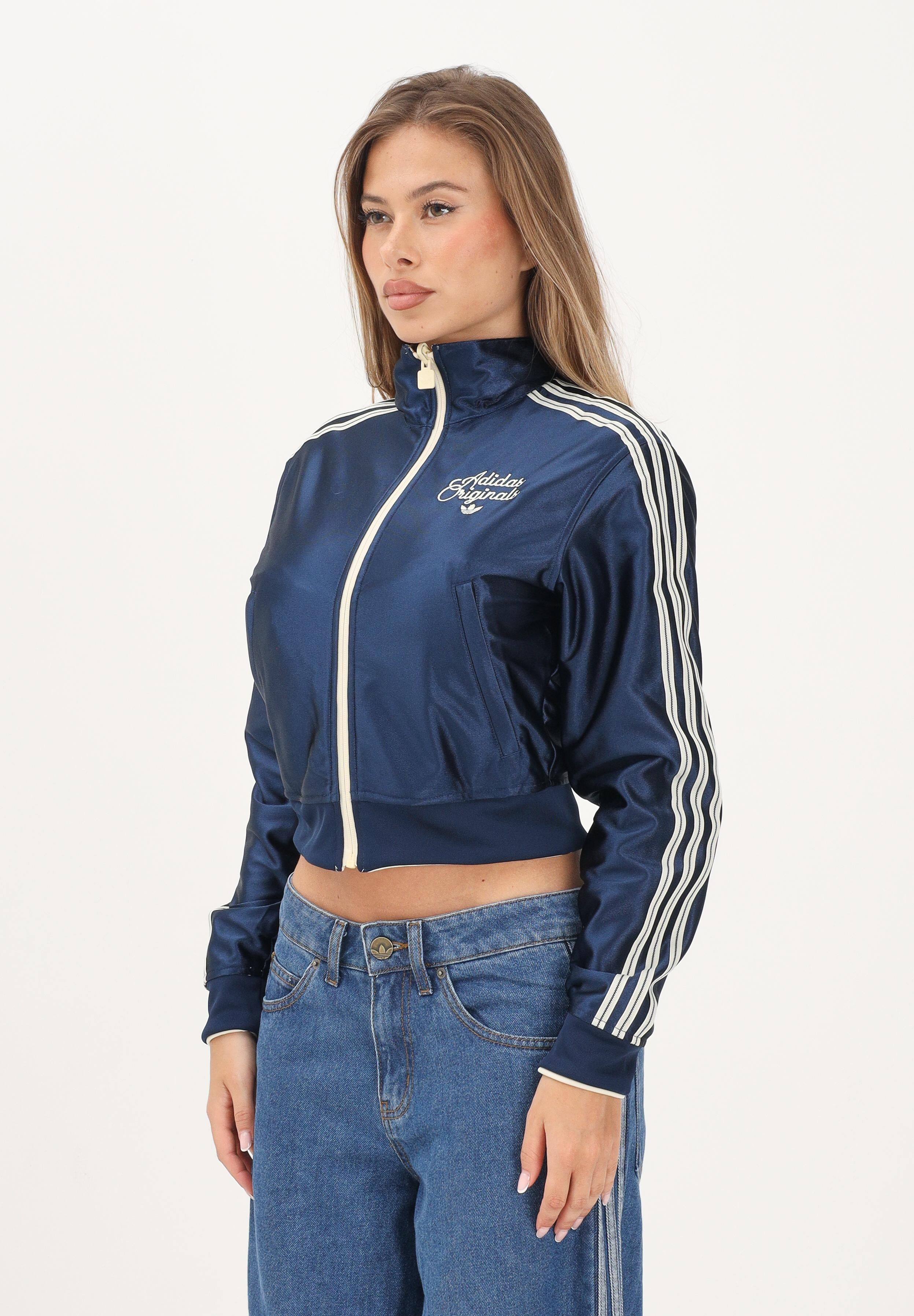 ADIDAS ORIGINALS felpa con zip Reversible Firebird Track Top Warm Vanilla / Night Indigo beige e blu donna. KR7031 . ADIDAS ORIGINALS 