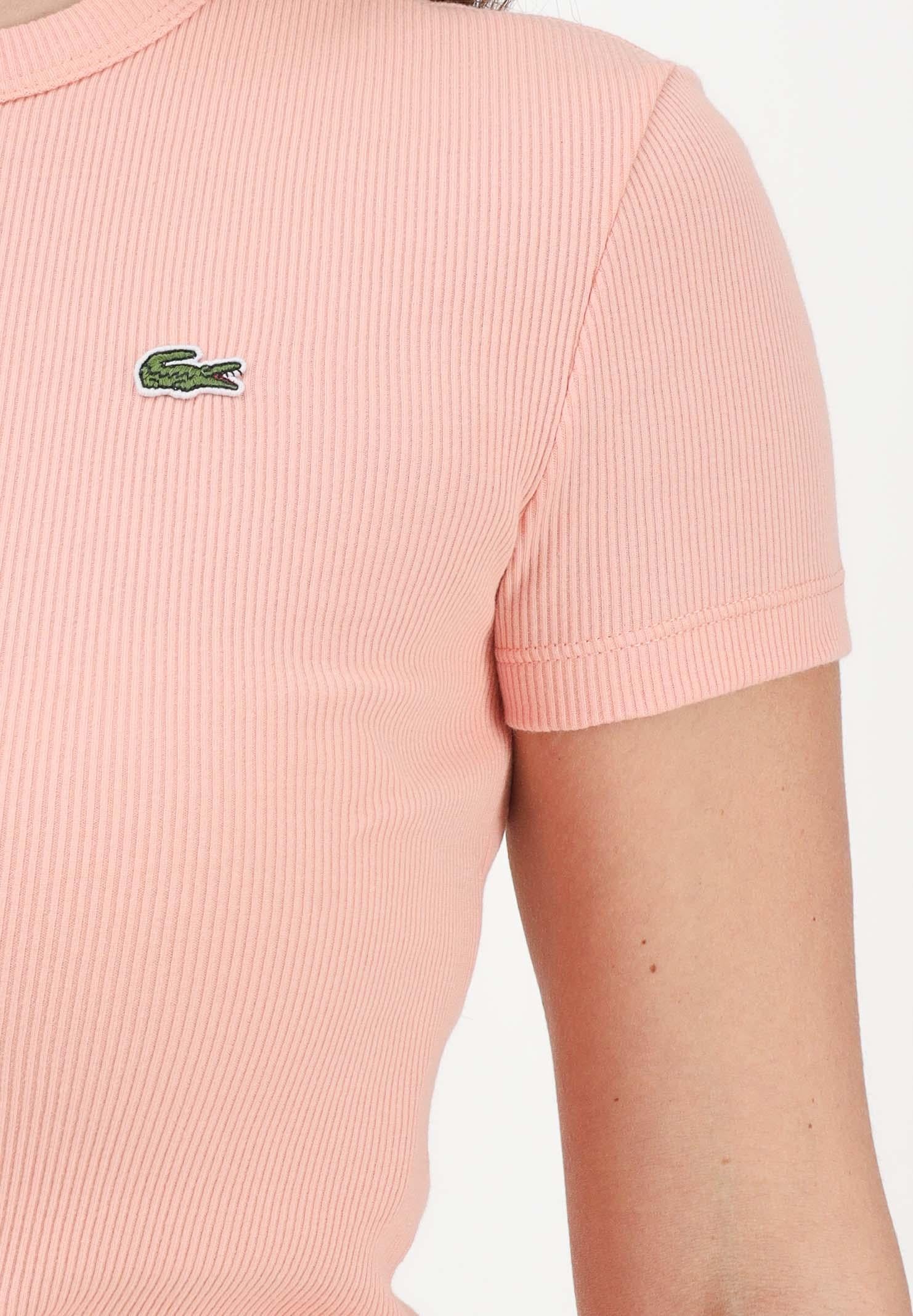 LACOSTE T-shirt a manica corta rosa pesca da donna in cotone a costine TF5538 UI2 LACOSTE 