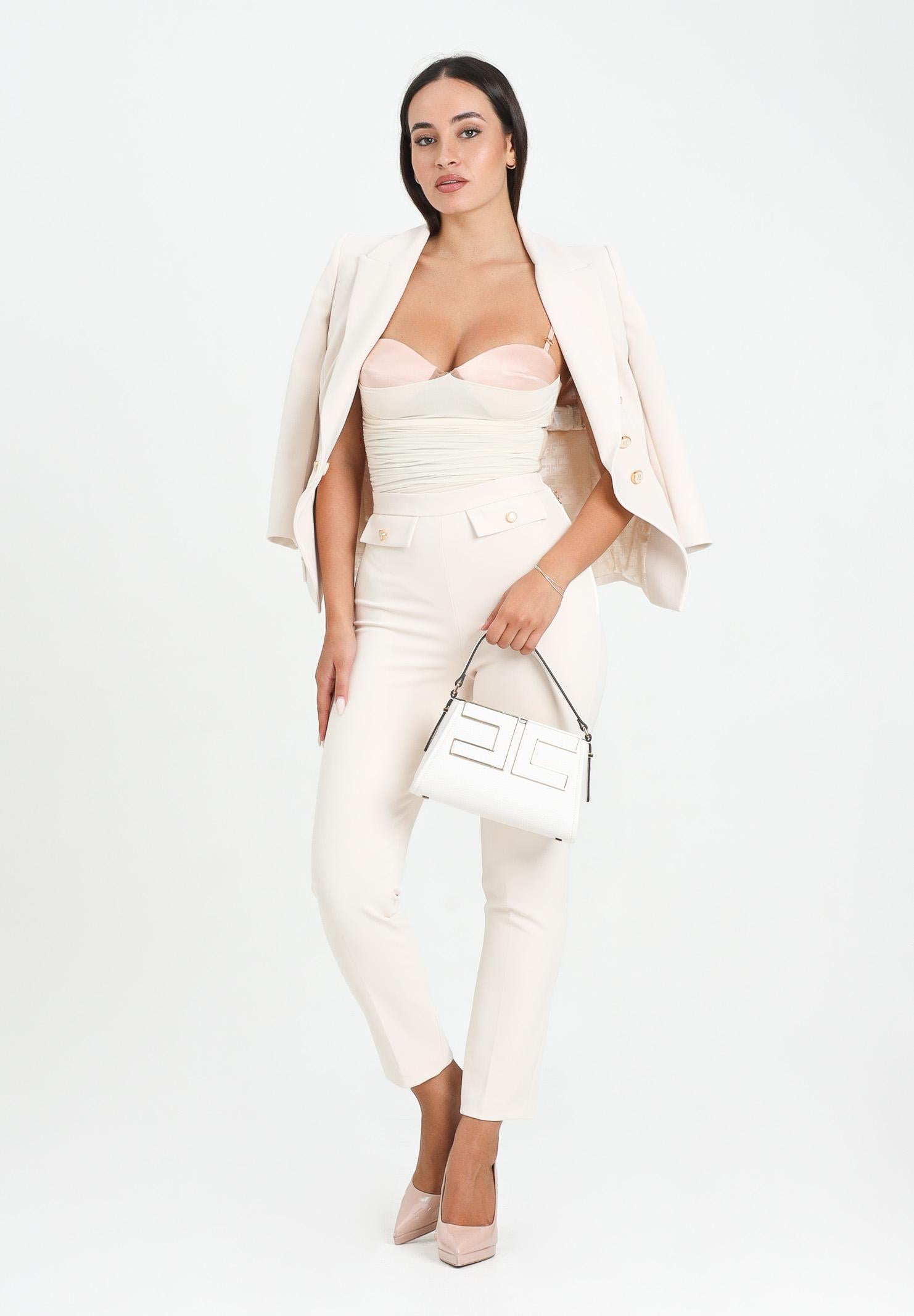 ELISABETTA FRANCHI Pantalone elegante color latte da donna in doppio crêpe PA12056E2 DZ9 ELISABETTA FRANCHI 