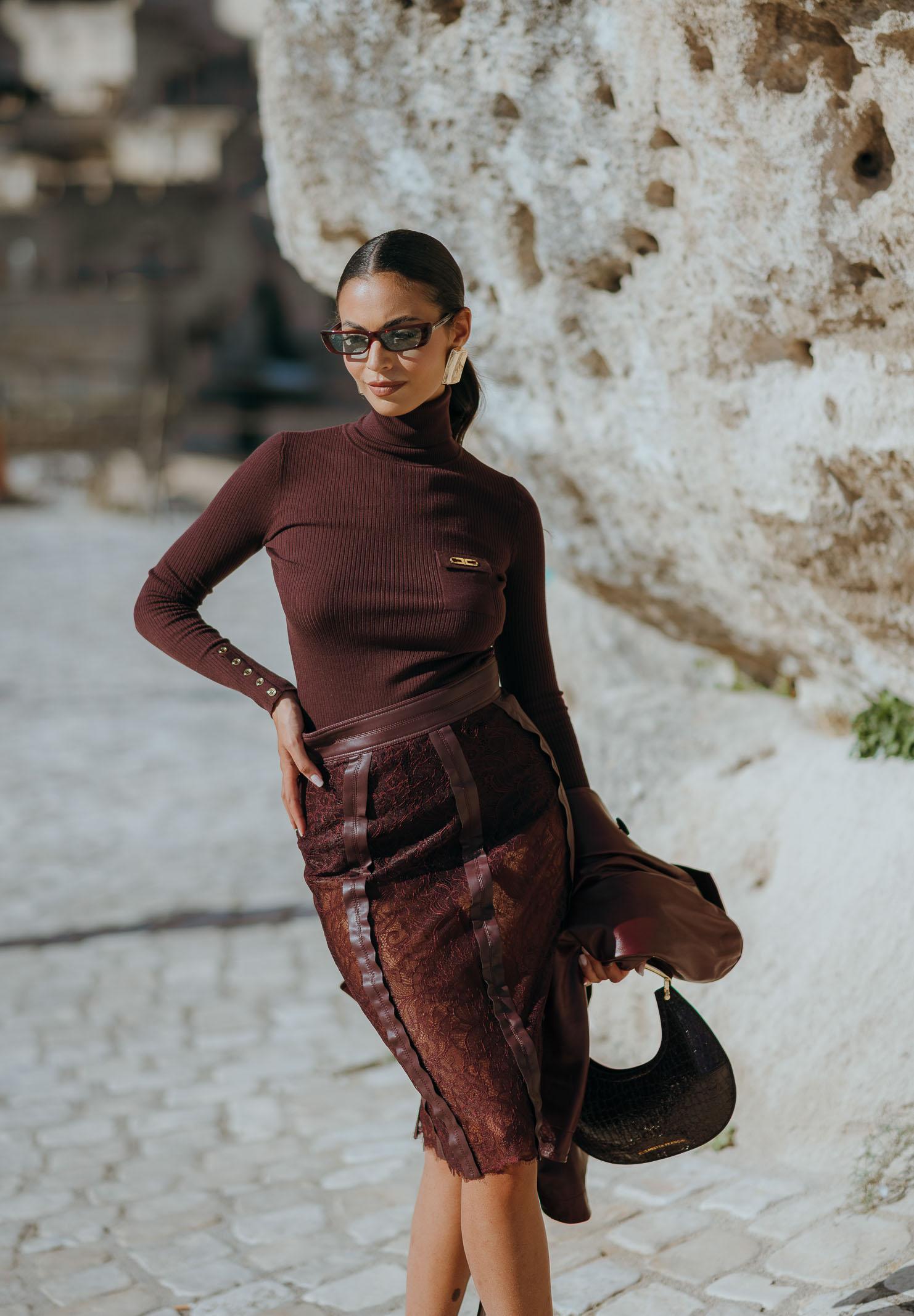 ELISABETTA FRANCHI Maglioncino a collo alto bordeaux da donna con taschino<BR/> MK11B56E2 EA4 ELISABETTA FRANCHI 