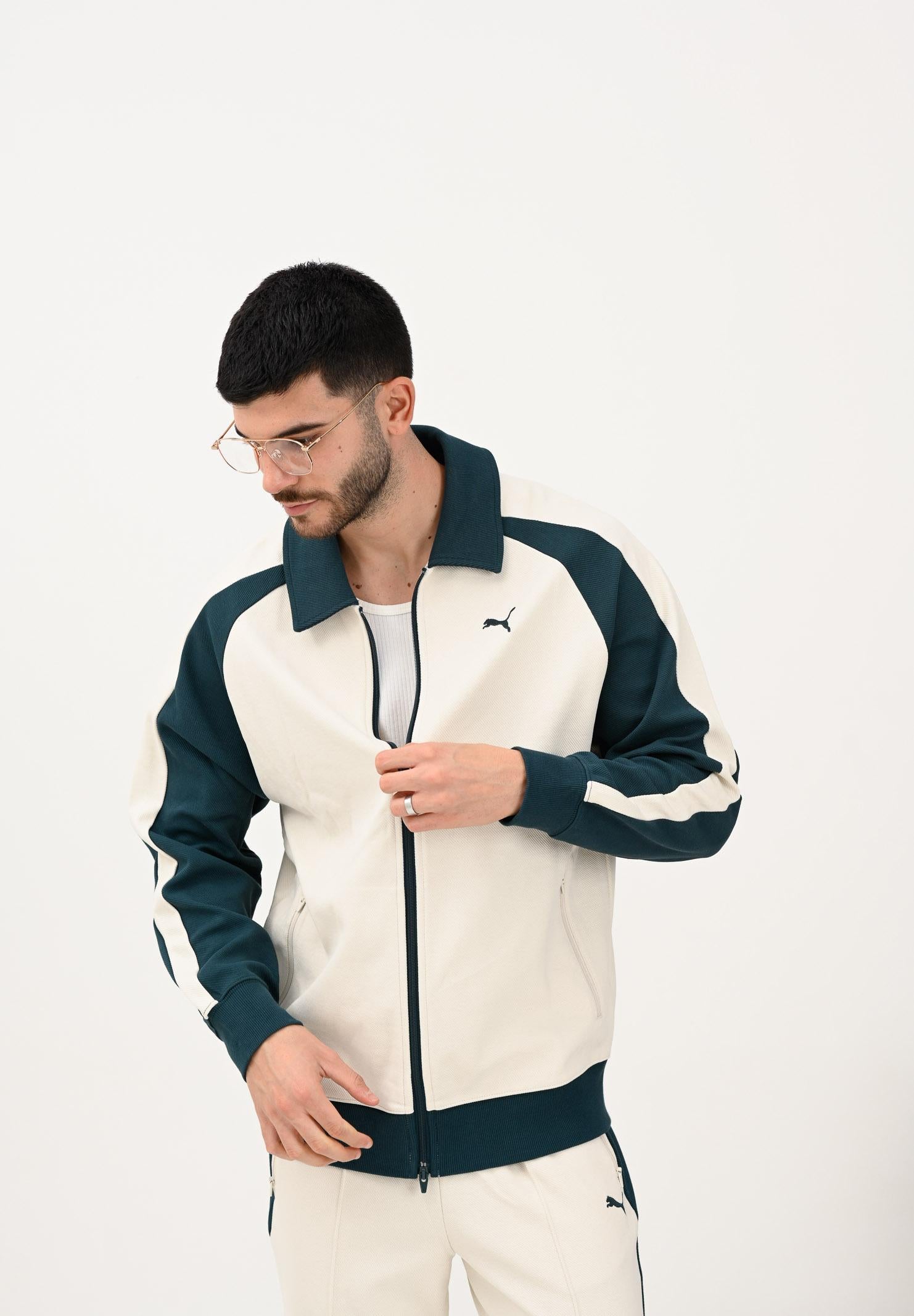 PUMA Felpa con zip T7 panna e verde da uomo 632994 87 PUMA 