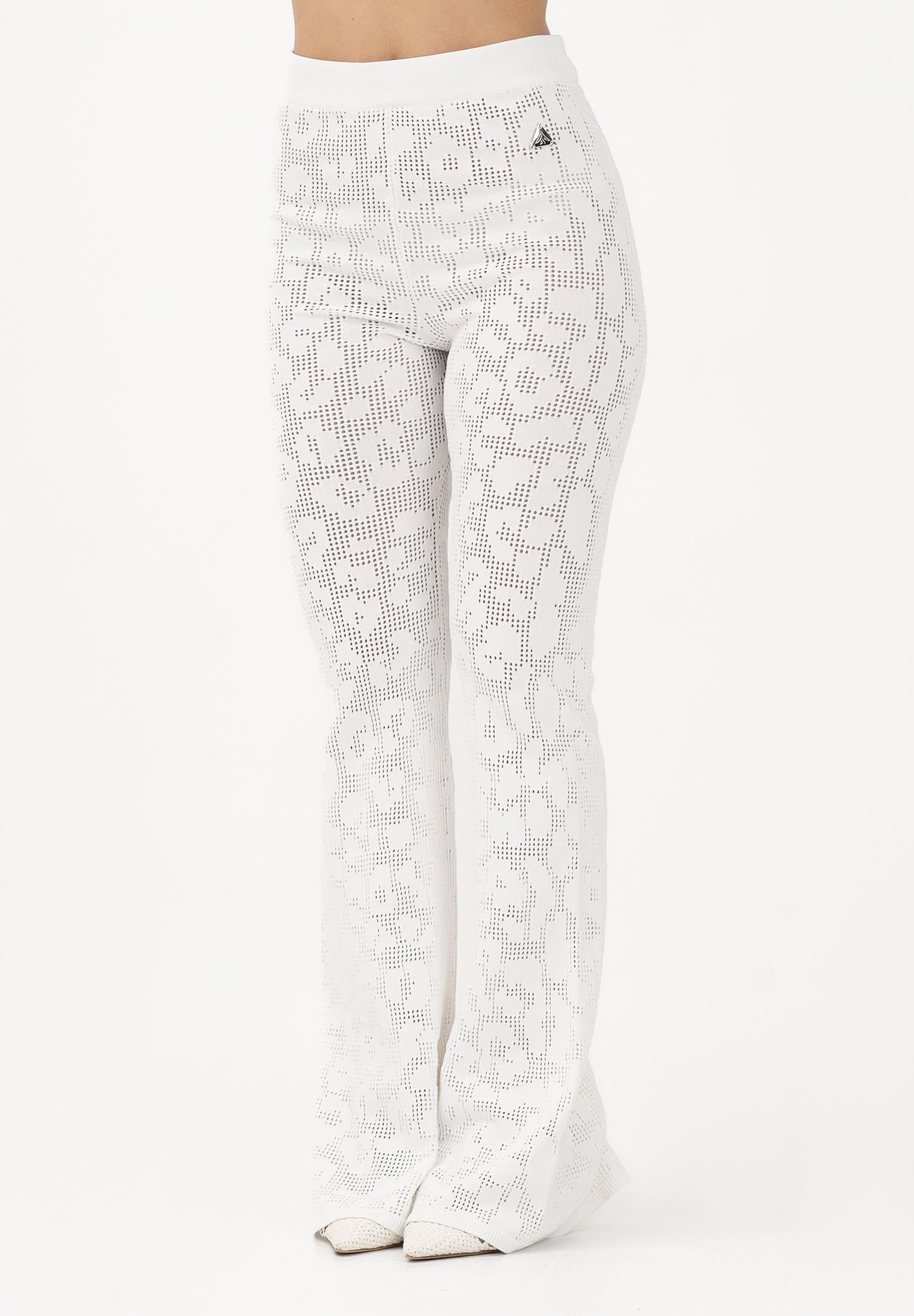 AKEP Pantalone bianco da donna in maglia traforata PTKD13225 V6 AKEP 