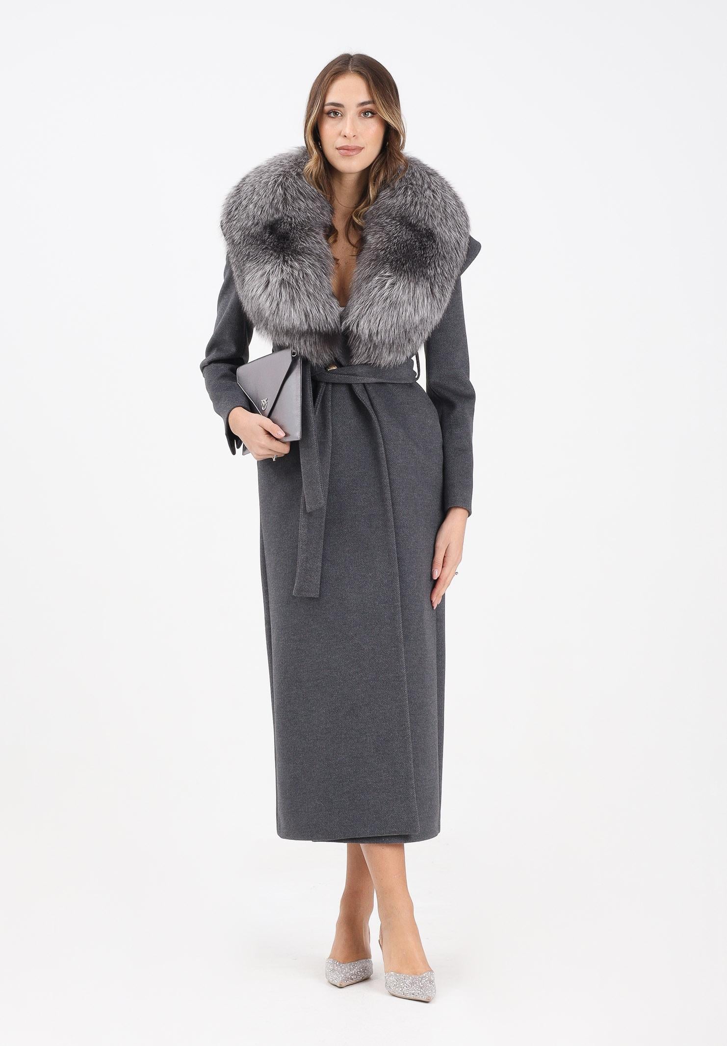 YES LONDON Cappotto grigio da donna con collo in vera pelliccia CD1218 GR YES LONDON 