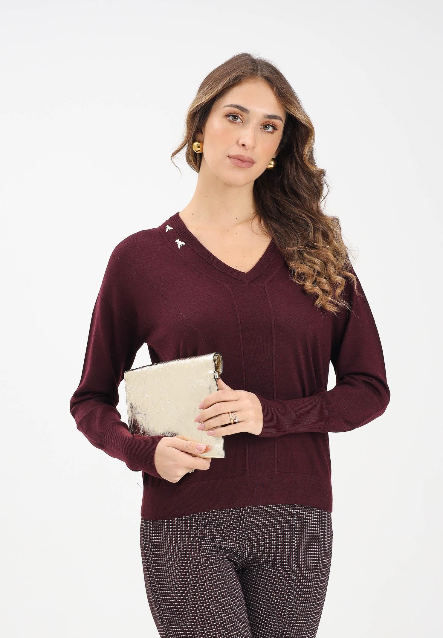 PATRIZIA PEPE Maglioncino scollo a V bordeaux da donna con applicazioni FLY 8K0331KM36 M536 PATRIZIA PEPE 