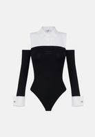 ELISABETTA FRANCHI Body manica lunga bianco e nero da donna con effetto camicia BK74T56E2 222 ELISABETTA FRANCHI 