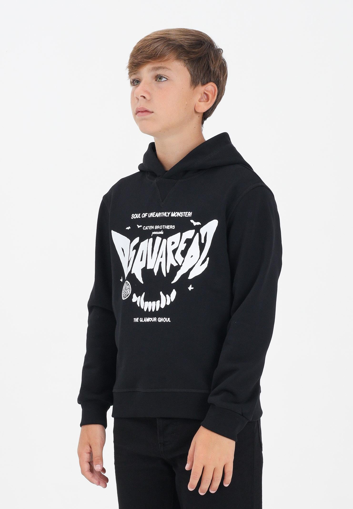 DSQUARED2 Felpa con cappuccio nera per donna, ragazzi e bambini con stampa Dsquared2 horror DQ3004D0094 DQ900 DSQUARED2 