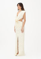 SHIT Abito lungo crema da donna con motivo di rosette in rilievo 3D SH26026 CR SHIT 