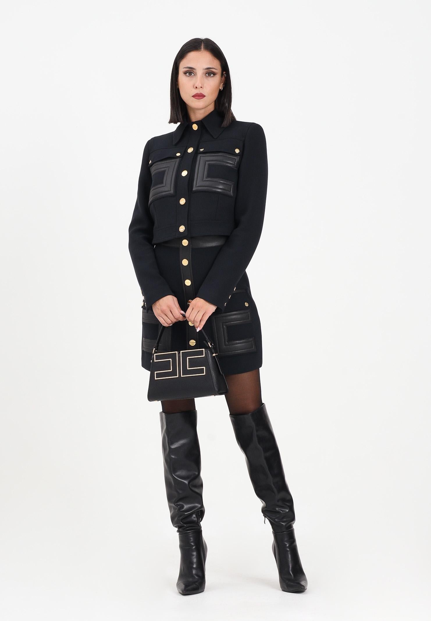 ELISABETTA FRANCHI Gonna corta nera da donna con dettagli logo<BR/> GO12057E2 110 ELISABETTA FRANCHI 